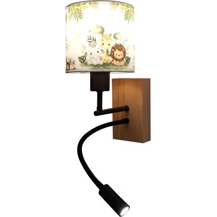 Brilagi - Lampă de perete LED flexibilă pentru copii BOBO WOOD 1xE27/25W/230V + LED/3W stejar/negru/alb/verde/junglă
