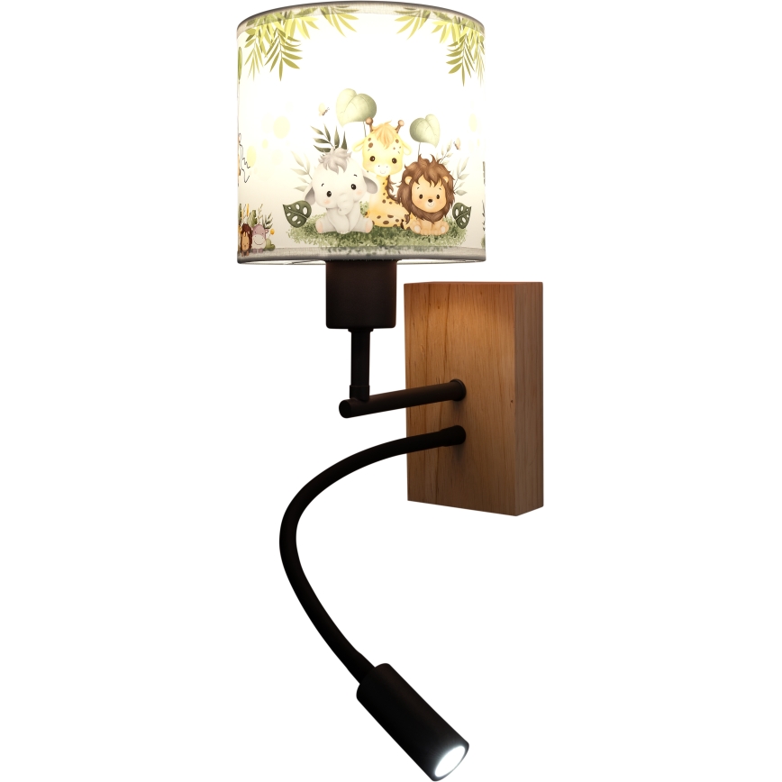 Brilagi - Lampă de perete LED flexibilă pentru copii BOBO WOOD 1xE27/25W/230V + LED/3W stejar/negru/alb/verde/junglă