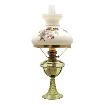 Lampă cu gaz lampant JASMÍNA 50 cm verde-pădure cu abajur floral