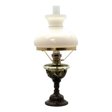 Lampă cu petrol RŮŽENA, 50 cm, verde pădure, decorată cu cositor