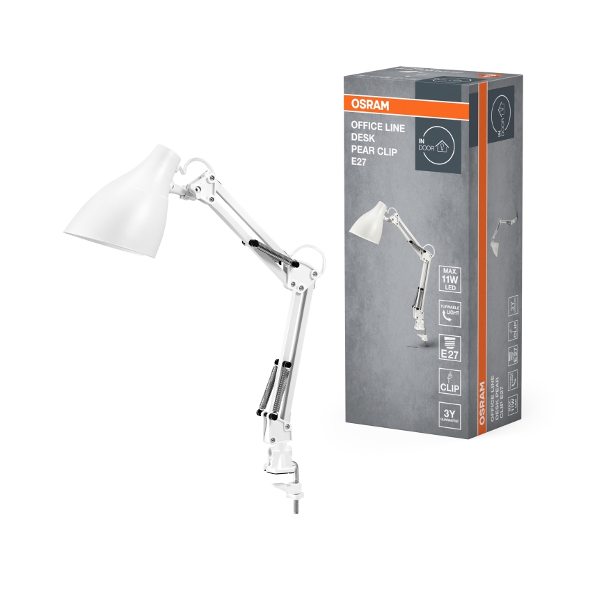 Lampă de birou cu clemă Osram DESK LINE 1xE27/11W/230V, albă