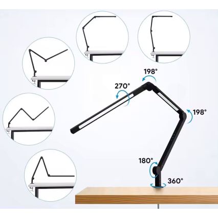 Lampă de birou LED dimabilă, tactilă, flexibilă, cu clemă LED/12W/230V 3000/4000/6000K negru