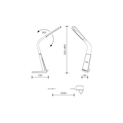 Lampă de birou LED reglabilă cu încărcare wireless și senzor de mișcare LORD EVO LED/8W/230V 3000K/4500K/6000K albă