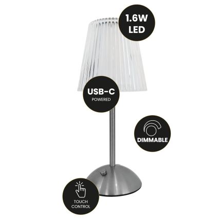 Lampă de birou LED încărcabilă cu touch, reglabilă, ELBA LED/1,6W/800 mAh, crom mat/sticlă transparentă