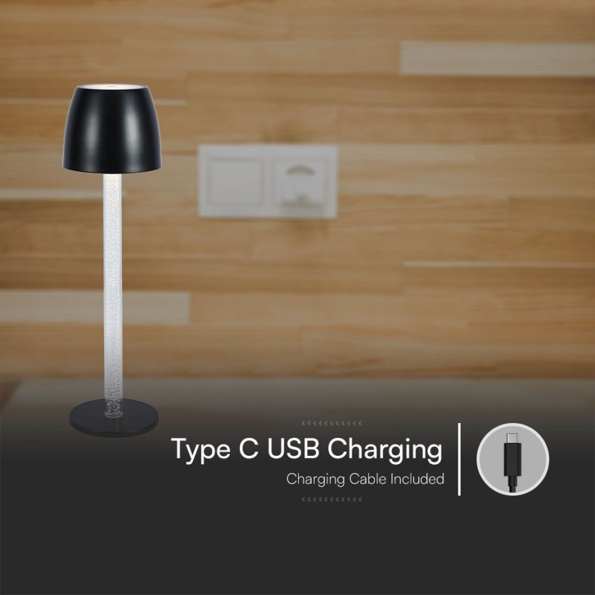 Lampă de birou LED încărcabilă cu touch, reglabilă, LED/3W/5V 3000K 1800 mAh, neagră