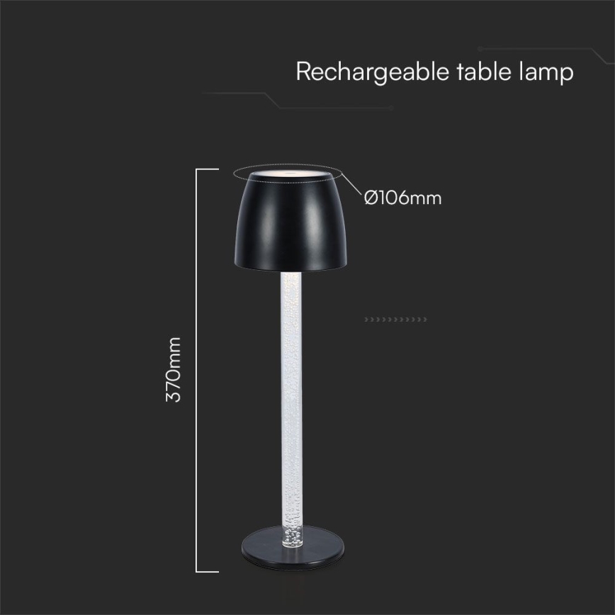 Lampă de birou LED încărcabilă cu touch, reglabilă, LED/3W/5V 3000K 1800 mAh, neagră