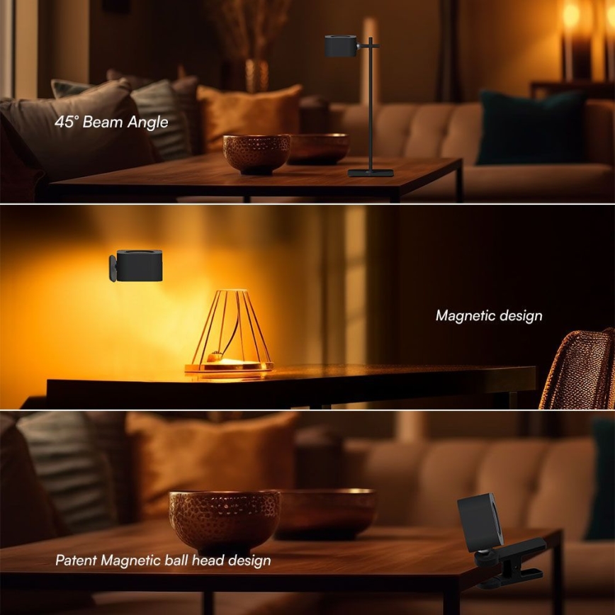 Lampă de birou LED încărcabilă magnetică reglabilă 4în1 LED/3W/5V 3000-6000K 1800 mAh neagră