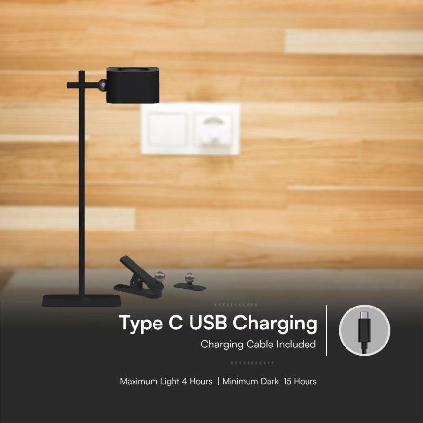 Lampă de birou LED încărcabilă magnetică reglabilă 4în1 LED/3W/5V 3000-6000K 1800 mAh neagră