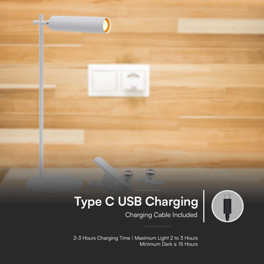 Lampă de birou LED reglabilă, magnetică, reîncărcabilă 3în1 LED/3W/5V 4000K 1500 mAh albă