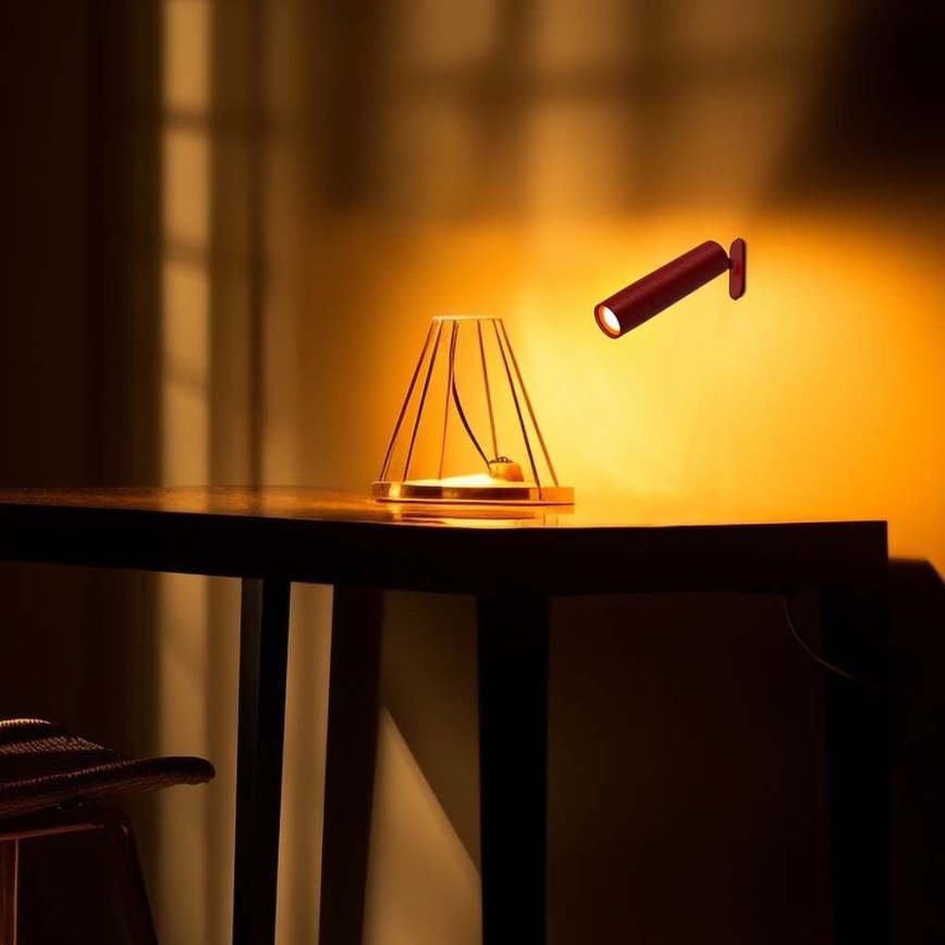 Lampă de birou LED magnetică reîncărcabilă cu funcție de reglare a intensității luminii 3în1 LED/3W/5V 4000K 1500 mAh roșie