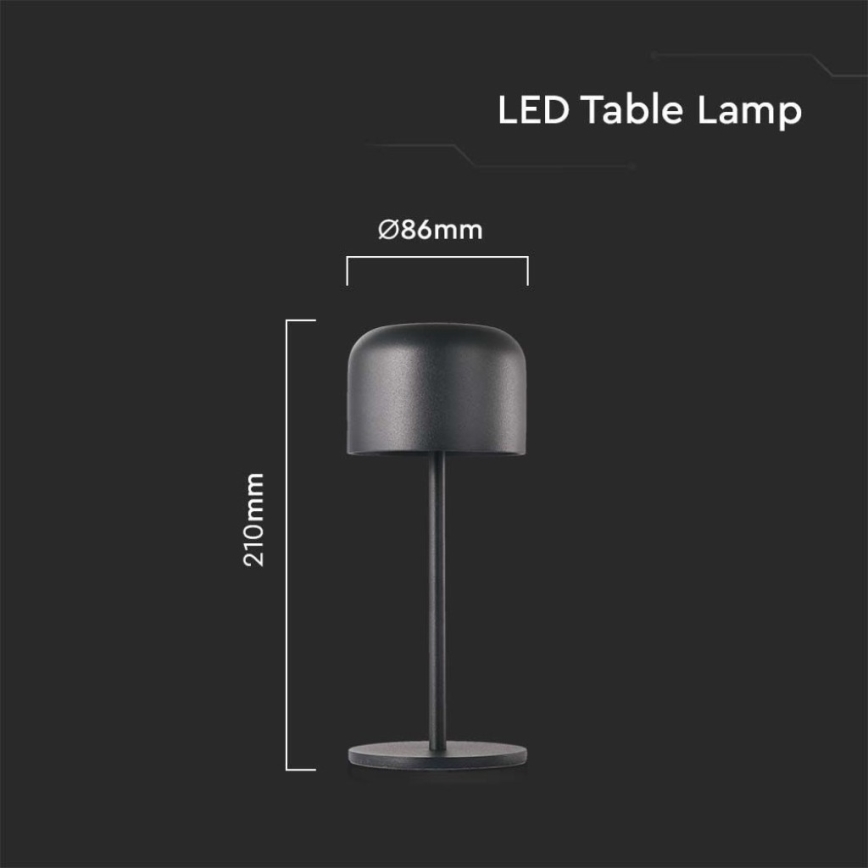 Lampă de birou LED reîncărcabilă cu touch, reglabilă, LED/1,5W/5V 2700-5700K IP54 2200 mAh negru