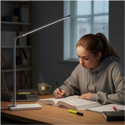 Lampă de birou LED cu reglaj al intensității luminoase și încărcare wireless QI NOBLITE Q LED/7W/230V 3000/4000/6500K albă