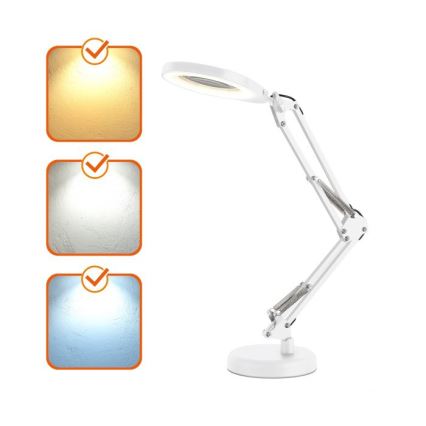 Lampă de birou LED reglabilă cu lupă 2 în 1 AURIQ LOUPE LED/10W/5V 3000/4000/6500K albă