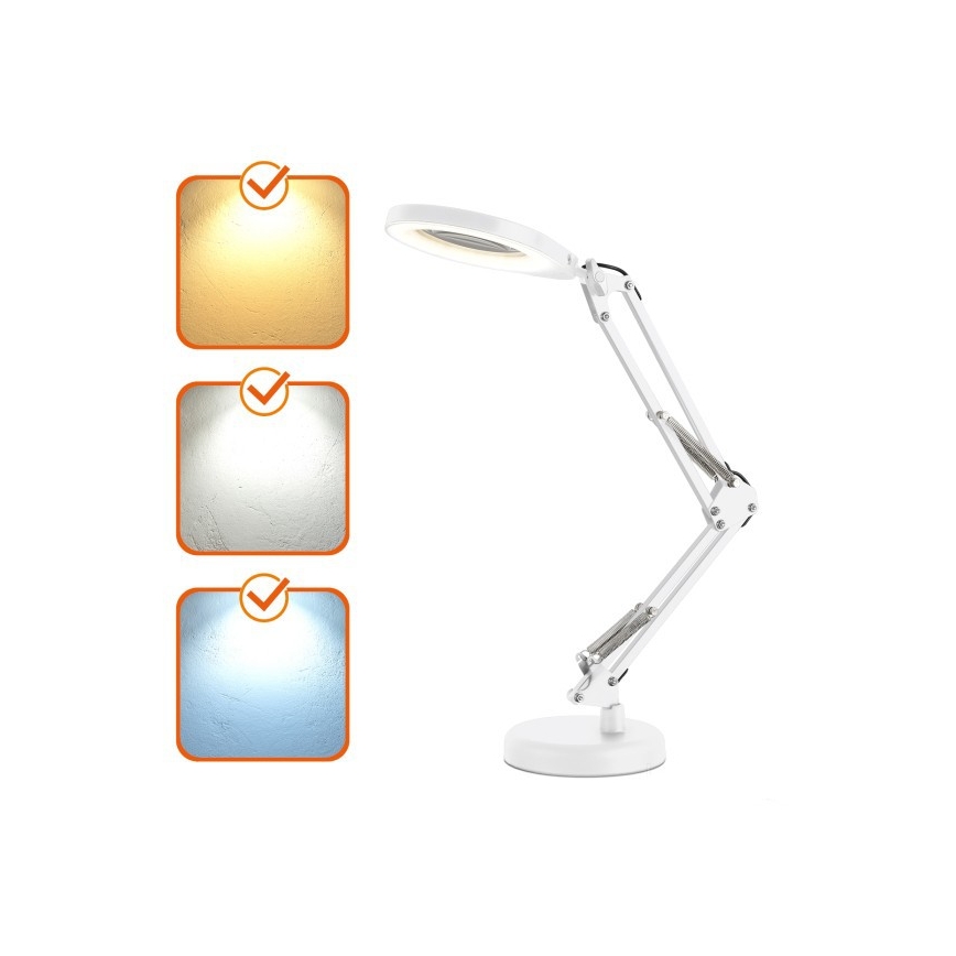Lampă de birou LED reglabilă cu lupă 2 în 1 AURIQ LOUPE LED/10W/5V 3000/4000/6500K albă