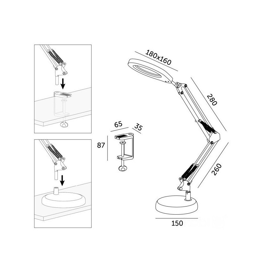 Lampă de birou LED reglabilă cu lupă 2 în 1 AURIQ LOUPE LED/10W/5V 3000/4000/6500K albă