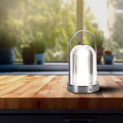 Lampă de birou LED reîncărcabilă cu touch, reglabilă, LED/1W/5V, 3000-6000K, 1800 mAh, crom mat