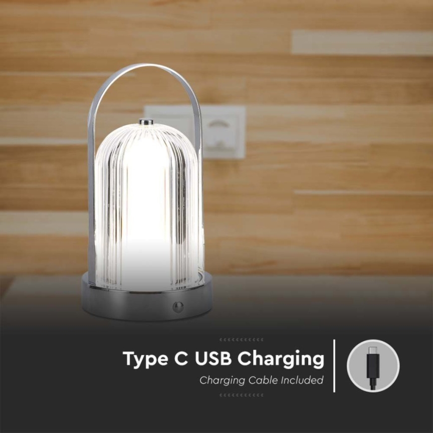 Lampă de birou LED reîncărcabilă cu touch, reglabilă, LED/1W/5V, 3000-6000K, 1800 mAh, crom mat