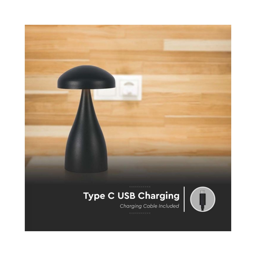 Lampă de birou LED reîncărcabilă cu touch, reglabilă, LED/1W/5V, 3000-6000K, 1800 mAh, neagră