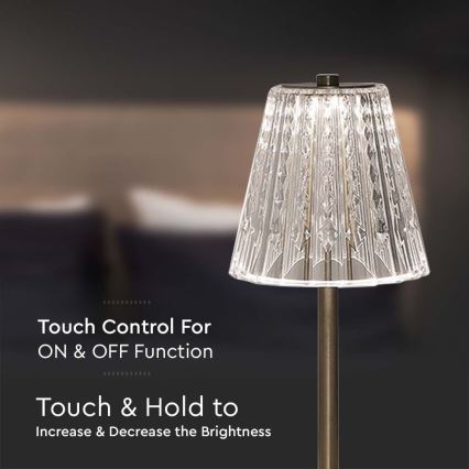 Lampă de birou LED încărcabilă cu touch, reglabilă, LED/2,4W/5V, 3000-6000K, 1800 mAh, crom lucios