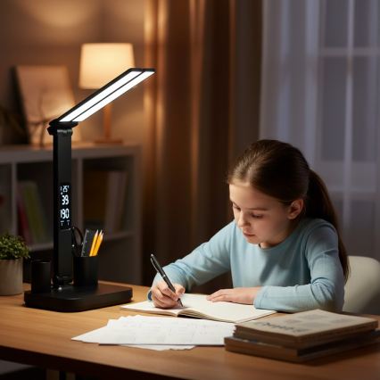 Lampă de birou LED reîncărcabilă, reglabilă, NOBLITE P, 5W/5V, 3000/4000/6000K, 2200 mAh, neagră