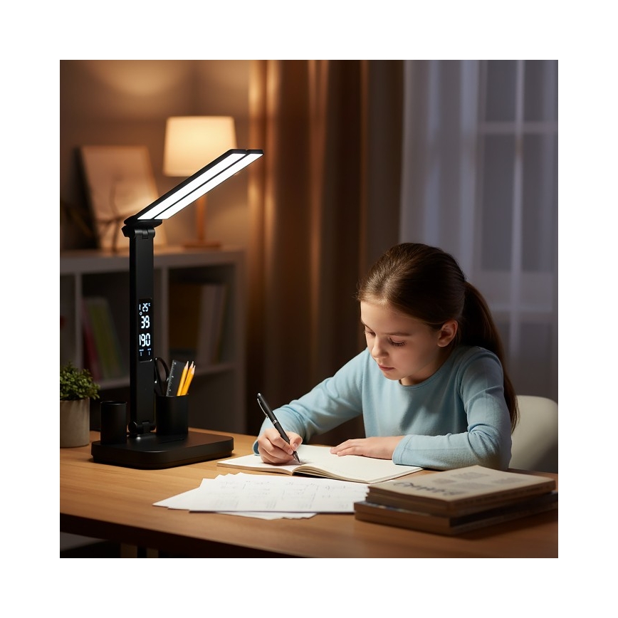 Lampă de birou LED reîncărcabilă, reglabilă, NOBLITE P, 5W/5V, 3000/4000/6000K, 2200 mAh, neagră