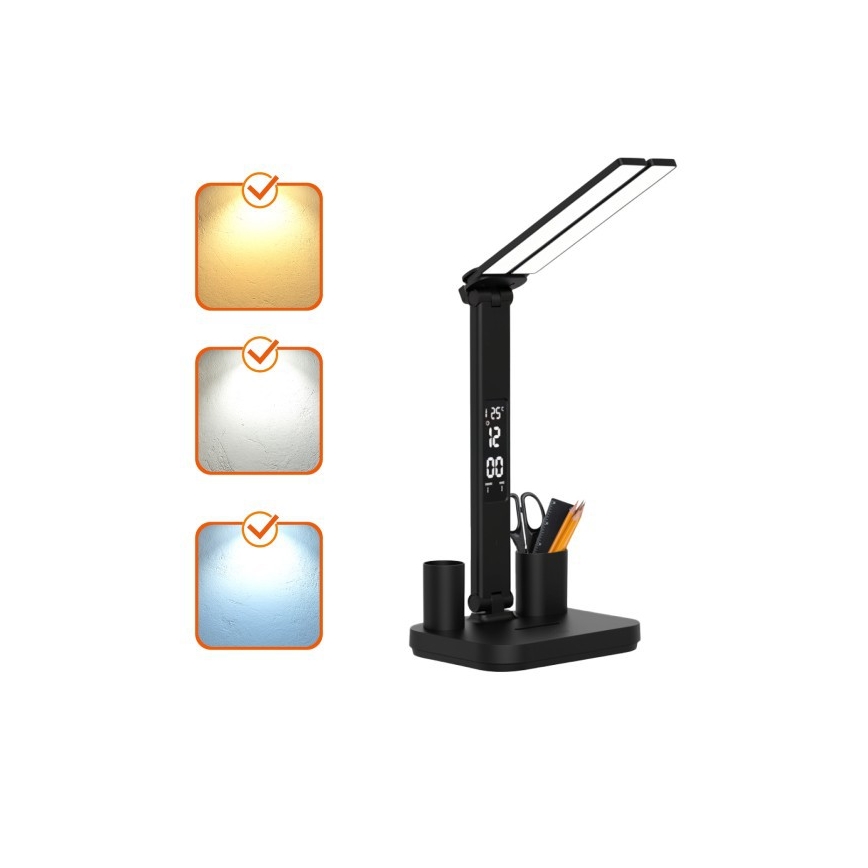 Lampă de birou LED reîncărcabilă, reglabilă, NOBLITE P, 5W/5V, 3000/4000/6000K, 2200 mAh, neagră