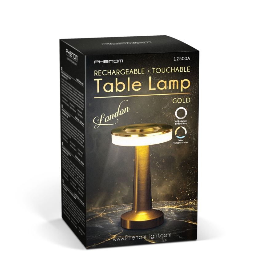 Lampă de birou LED LONDON, reglabilă și reîncărcabilă, LED 2W/5V, 2700K/4000K/6500K, 400 mAh, auriu