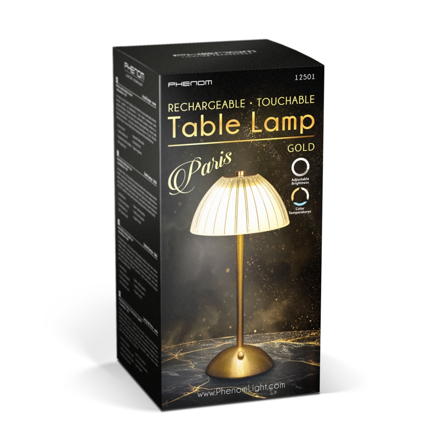 Lampă de birou reîncărcabilă și reglabilă PARIS LED/2W/5V 2700K/4000K/6500K 800 mAh aurie