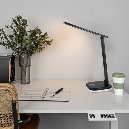 Lampă de birou LED RGBW dimabilă, cu încărcare wireless, 7W, 5V USB, negru