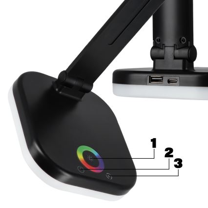 Lampă de birou LED RGBW dimabilă, cu încărcare wireless, 7W, 5V USB, negru