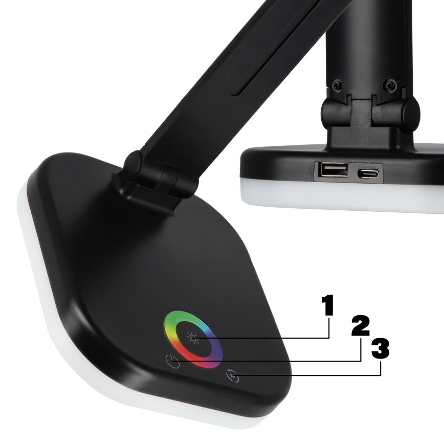 Lampă de birou LED RGBW dimabilă, cu încărcare wireless, 7W, 5V USB, negru