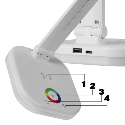 Lampă de birou LED RGBW dimabilă, cu încărcare wireless, LED/7W/5V USB, alb