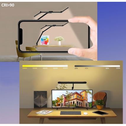 Lampă de birou flexibilă cu LED reglabilă prin atingere LED/24W/230V 3000-6500K CRI 92 negru