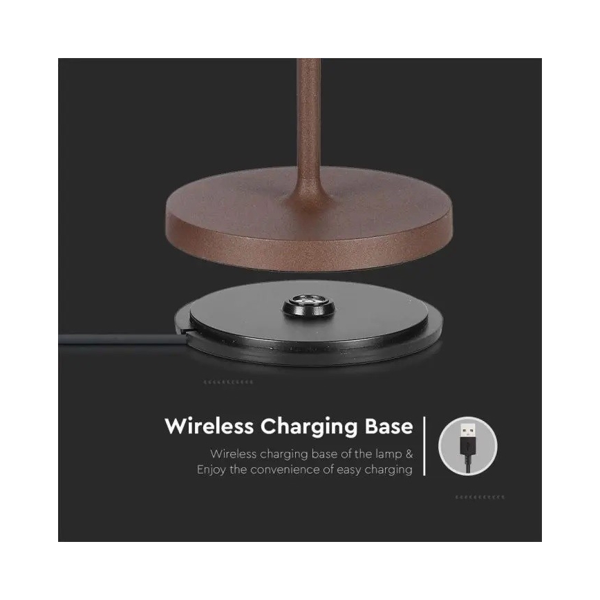 Lampă de birou LED reîncărcabilă cu touch, reglabilă, LED/2W/5V, 4400 mAh, 3000K, IP54, maro