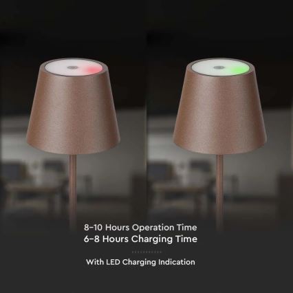 Lampă de birou LED reîncărcabilă cu touch, reglabilă, LED/2W/5V, 4400 mAh, 3000K, IP54, maro