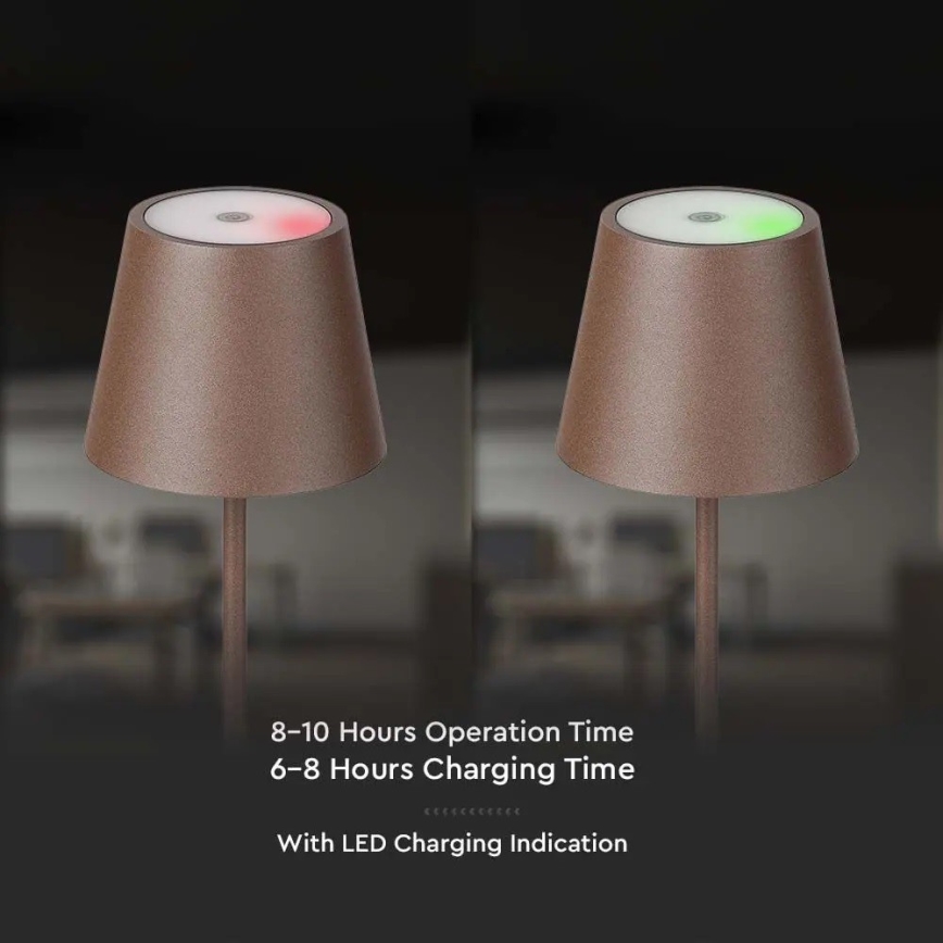 Lampă de birou LED reîncărcabilă cu touch, reglabilă, LED/2W/5V, 4400 mAh, 3000K, IP54, maro