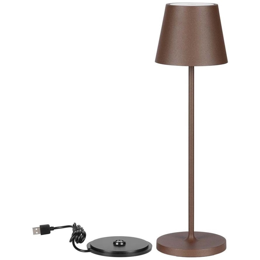 Lampă de birou LED reîncărcabilă cu touch, reglabilă, LED/2W/5V, 4400 mAh, 3000K, IP54, maro