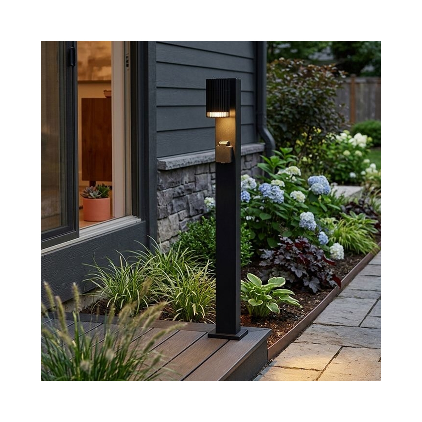 Lampă de exterior cu priză SCHUKO, soclu 1x GU10 (10W), 230V, IP44, 80 cm, neagră