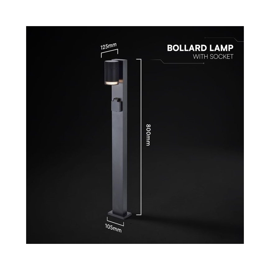 Lampă de exterior cu priză SCHUKO, soclu 1x GU10 (10W), 230V, IP44, 80 cm, neagră