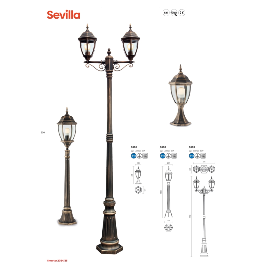 Lampă de exterior Redo 9606 SEVILLA 1xE27/42W/230V IP44 auriu/patină