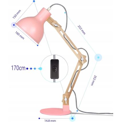 Lampă de masă 1 x E27, 40 W, 230 V, roz
