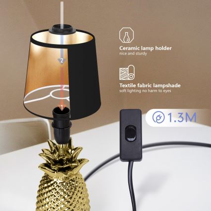 Lampă de masă 1xE14/40W/230V aurie/neagră Aigostar