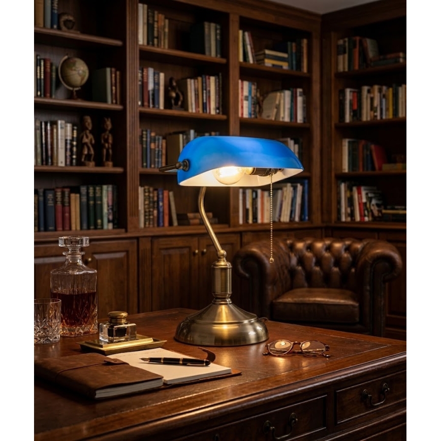 Lampă de masă BRILAGI BANK OFFICE 1xE27/60W/230V alamă/albastru