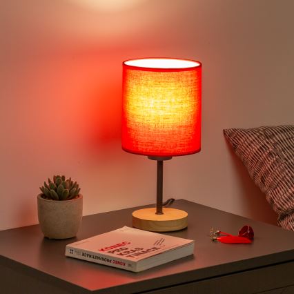 Lampă de masă Brilagi NUBILA WOOD 1xE27/25W/230V stejar/roșu