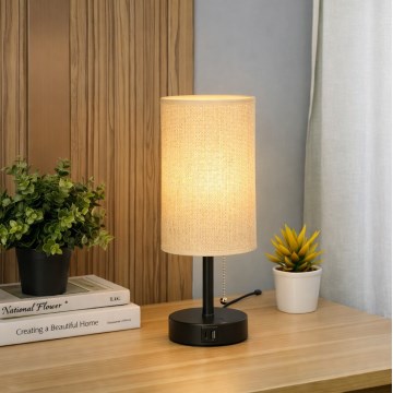 Lampă de masă Brilagi TABLON cu port USB, 1xE27/25W/230V, negru/bej