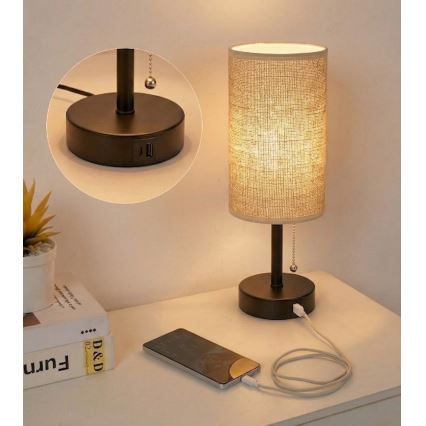 Lampă de masă Brilagi TABLON cu port USB, 1xE27/25W/230V, negru/bej