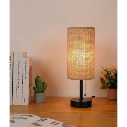 Lampă de masă Brilagi TABLON cu port USB, 1xE27/25W/230V, negru/bej