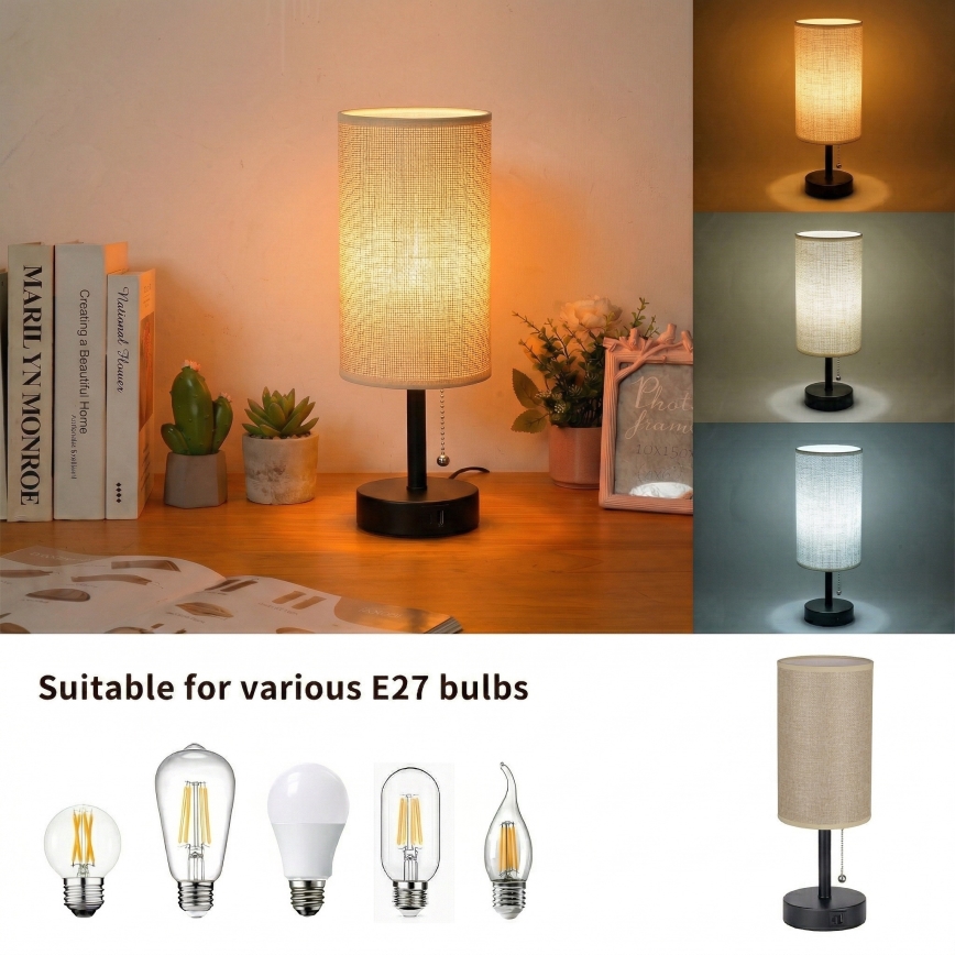 Lampă de masă Brilagi TABLON cu port USB, 1xE27/25W/230V, negru/bej