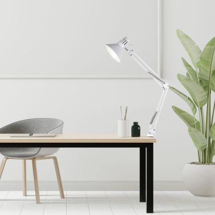 Lampă de masă cu clemă WORKER 1xE27/10W/230V albă