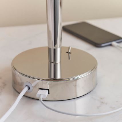 Lampă de masă cu port USB Endon 72175 SYON 1xE14/40W/230V crom lucios/bej